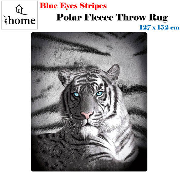 Just Home Blue Eyes Stripes Tiger Polar Fleece Throw Rug Tristar Online