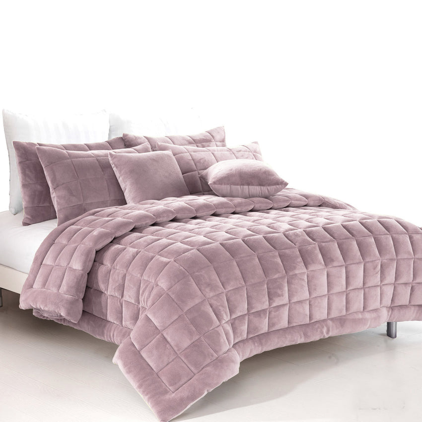 Alastairs Augusta Faux Mink Quilt / Comforter Set Blush Double Tristar Online