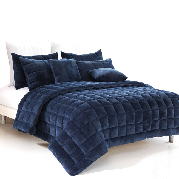 Alastairs Augusta Faux Mink Quilt / Comforter Set Navy Double Tristar Online