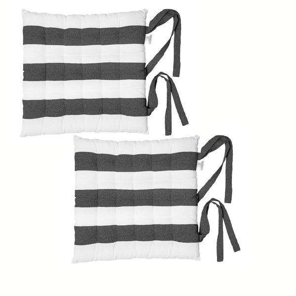 Rans Set of 2 Alfresco Cotton Chair Pads 40x40 cm - Striped Black (Charcoal) Tristar Online