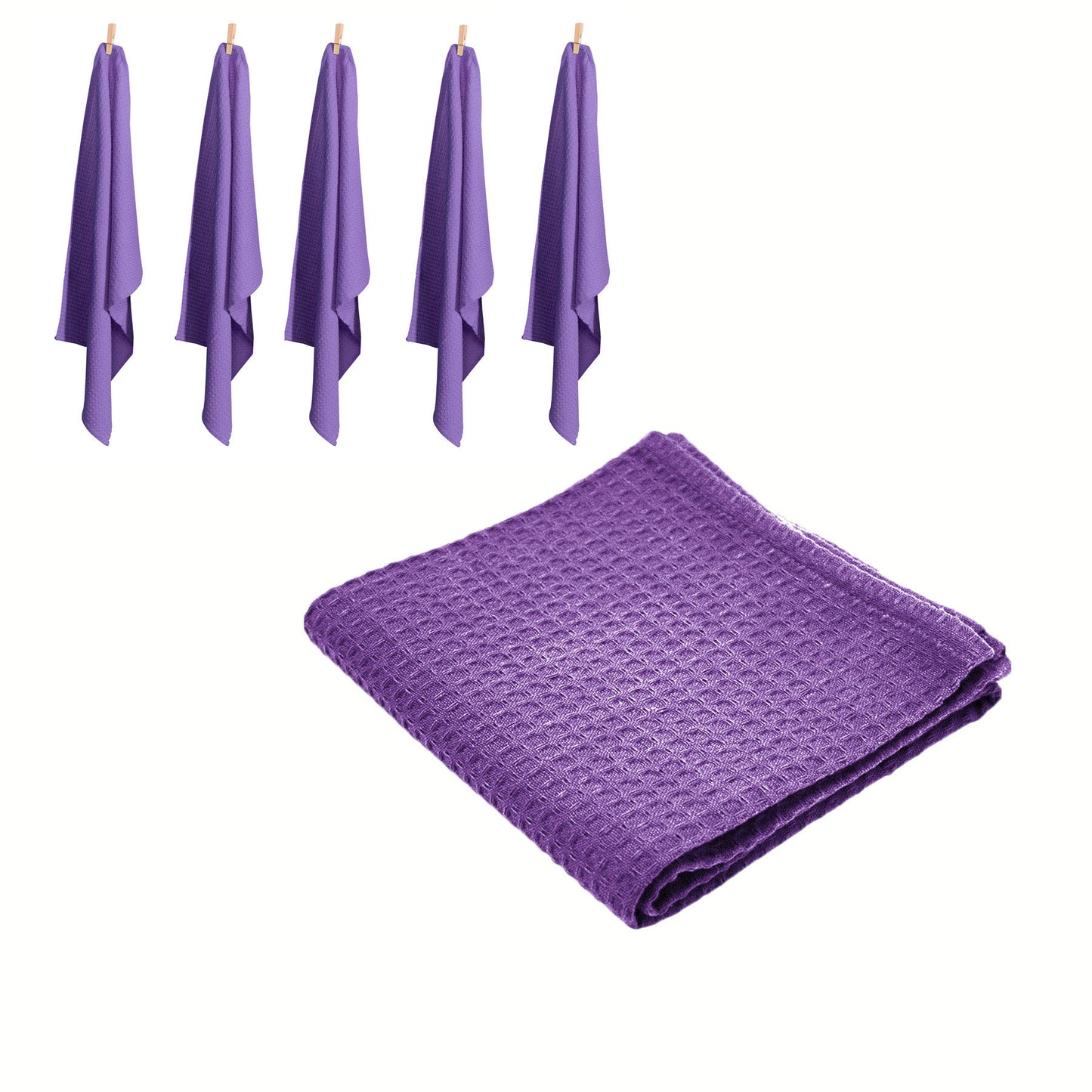 Rans Set of 6 Cotton Waffle Tea Towels 50x70 cm - Lilac (Purple) Tristar Online