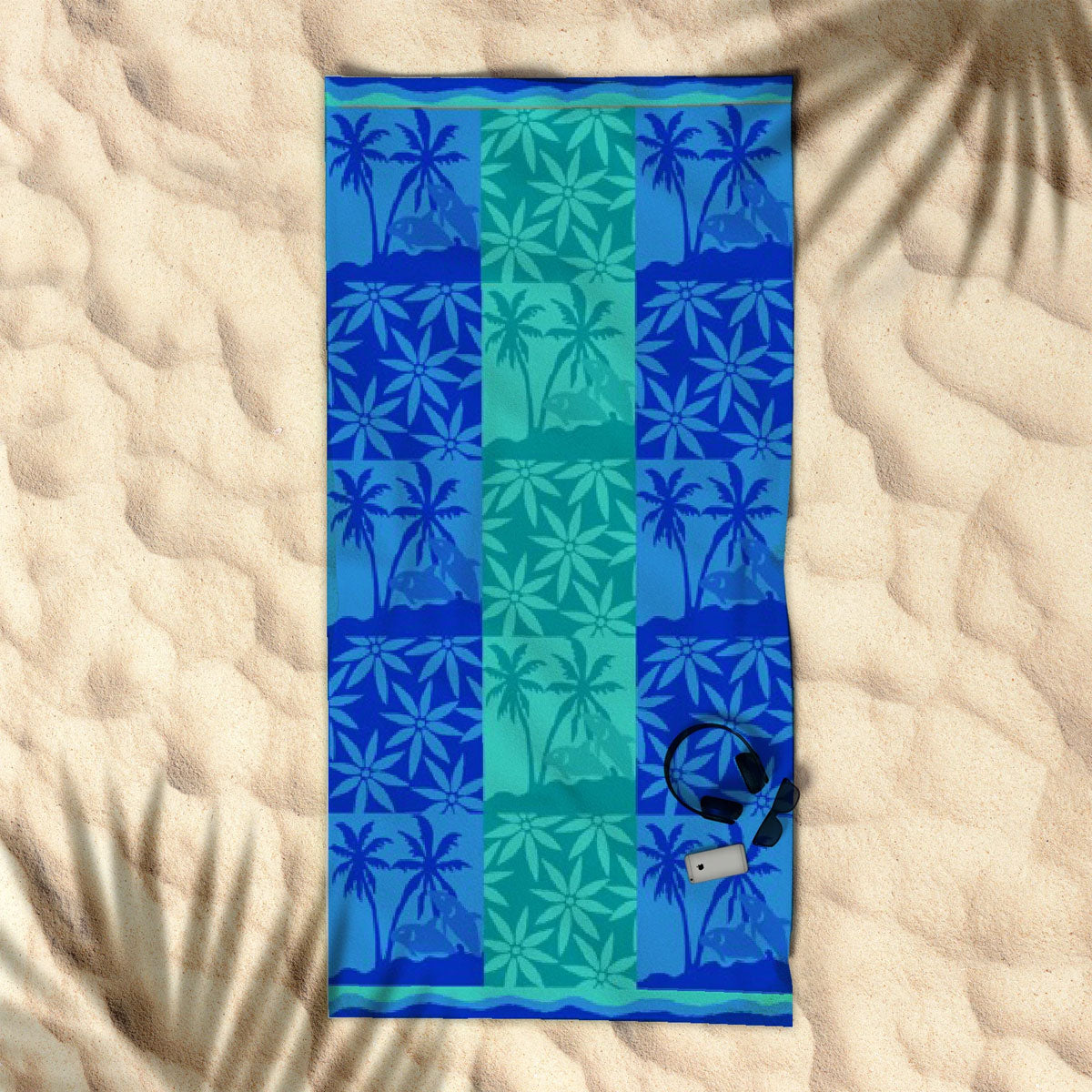 Rans Premium Cotton Jacquard Beach Towel Palm Tree Blue Tristar Online