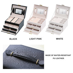 Jewellery Box With Mirror Double Drawers Organizer Storage Lock Case(White) Tristar Online