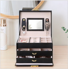 Jewellery Box With Mirror Double Drawers Organizer Storage Lock Case(White) Tristar Online