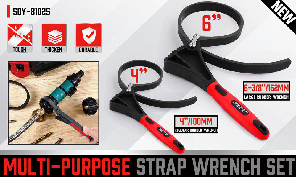 2x Rubber Strap Wrench Adjustable DIY Plumber Jars Hose Pipe Oil Filter Opener Tristar Online