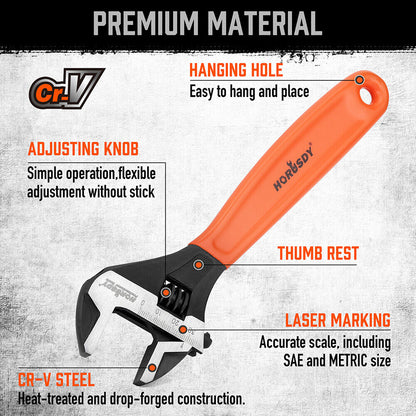 2x Adjustable Wrench Set 6" 10" Wide Jaw Spanner Cr-V Steel Workshop Metric SAE Tristar Online