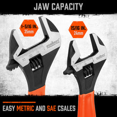 2x Adjustable Wrench Set 6" 10" Wide Jaw Spanner Cr-V Steel Workshop Metric SAE Tristar Online