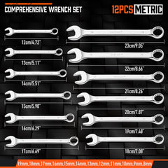 12x Metric Combination Spanner Ring Open Ended Combo Wrench CRV Storage Tool Tristar Online