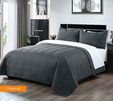 3 piece embossed comforter set queen charcoal Tristar Online