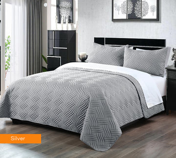 3 piece embossed comforter set queen silver Tristar Online