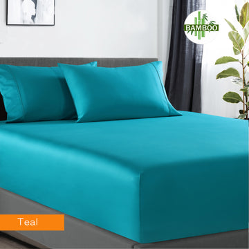 400 thread count bamboo cotton 1 fitted sheet with 2 pillowcases mega king teal Tristar Online