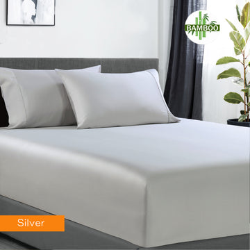 400 thread count bamboo cotton 1 fitted sheet with 2 pillowcases single silver Tristar Online