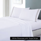 soft microfibre embroidered stripe sheet set king white sheet taupe stripe Tristar Online
