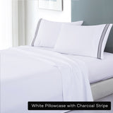 white soft microfibre sheet set with colourful embroidered stripe king charcoal stripe Tristar Online