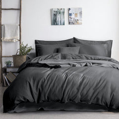 luxurious linen cotton quilt cover set queen charcoal Tristar Online