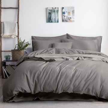 luxurious linen cotton quilt cover set queen grey Tristar Online