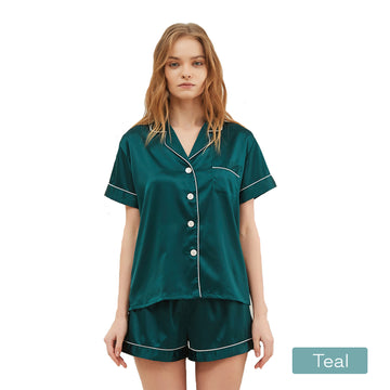 2pc satin short women pajamas set small teal Tristar Online
