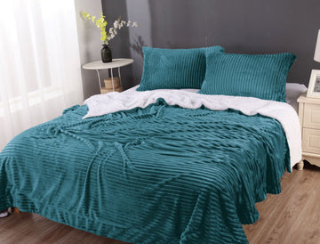 stripe flannel sherpa blanket king  teal Tristar Online