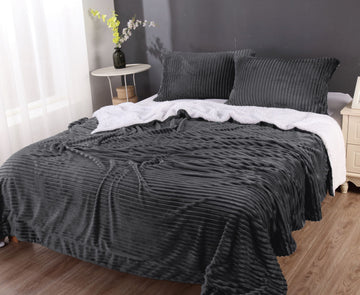 stripe flannel sherpa blanket queen charcoal Tristar Online