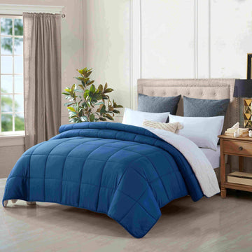 king size reversible plush soft sherpa comforter quilt navy blue Tristar Online