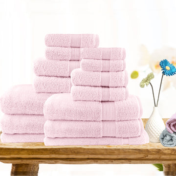 14pc light weight soft cotton bath towel set baby pink Tristar Online