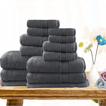 14pc light weight soft cotton bath towel set charcoal Tristar Online