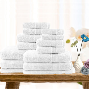 14pc light weight soft cotton bath towel set white Tristar Online