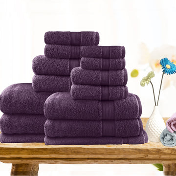 7pc light weight soft cotton bath towel set aubergine Tristar Online