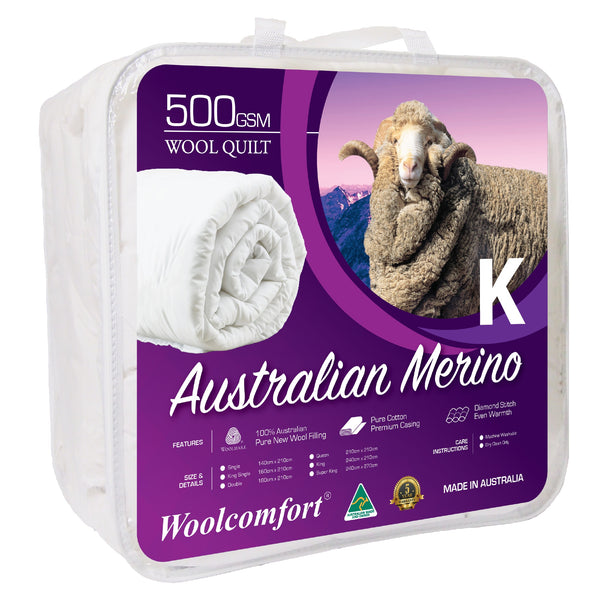 Woolcomfort Aus Made Merino Wool Quilt 500GSM 240x210cm King Size Tristar Online