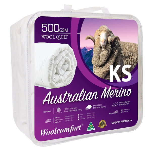 Woolcomfort Aus Made Merino Wool Quilt 500GSM 160x210cm King Single Size Tristar Online