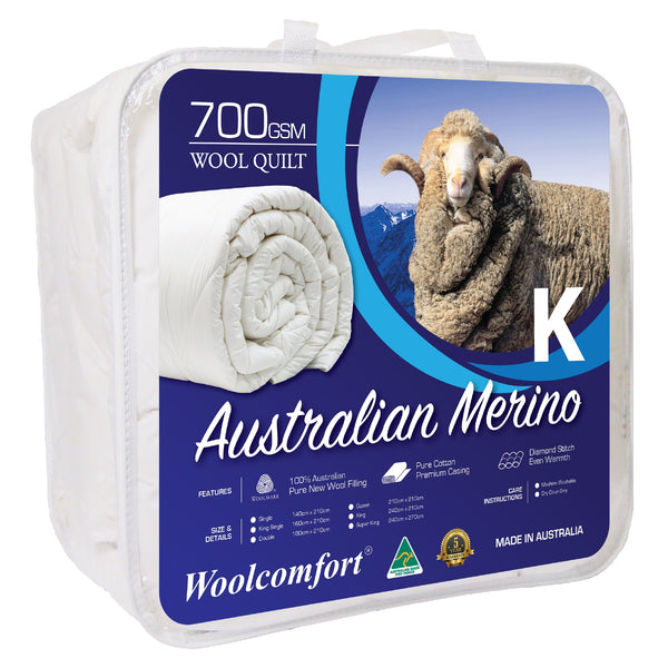 Woolcomfort Aus Made Merino Wool Quilt 700GSM 240x210cm King Size Tristar Online