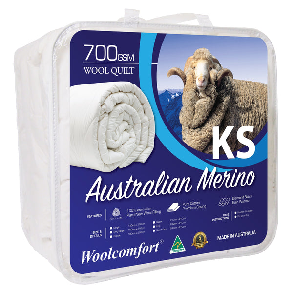 Woolcomfort Aus Made Merino Wool Quilt 700GSM 160x210cm King Single Size Tristar Online