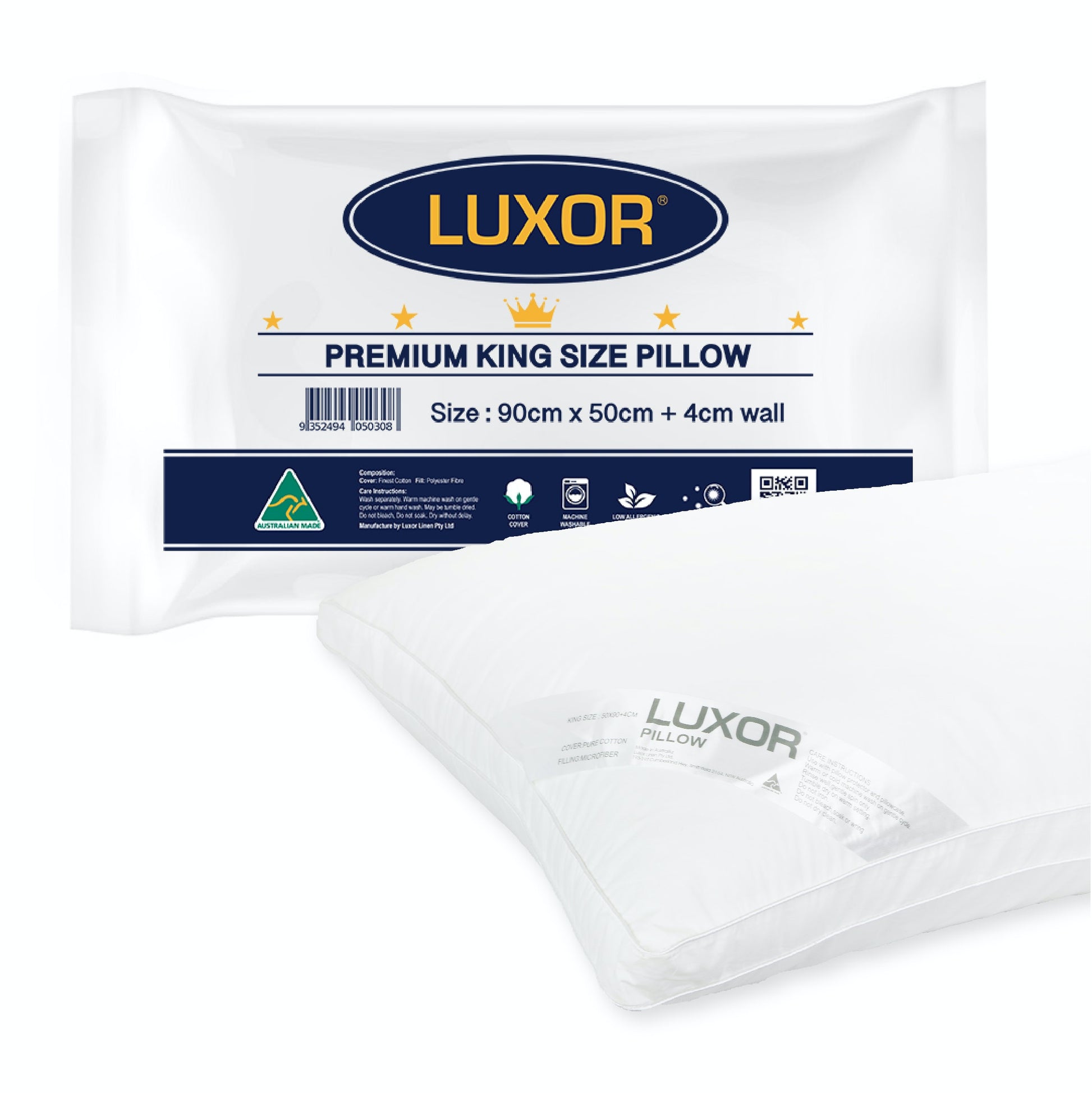 Luxor Australian Made Hotel King Size Pillow with 4cm Wall Single Pack Tristar Online