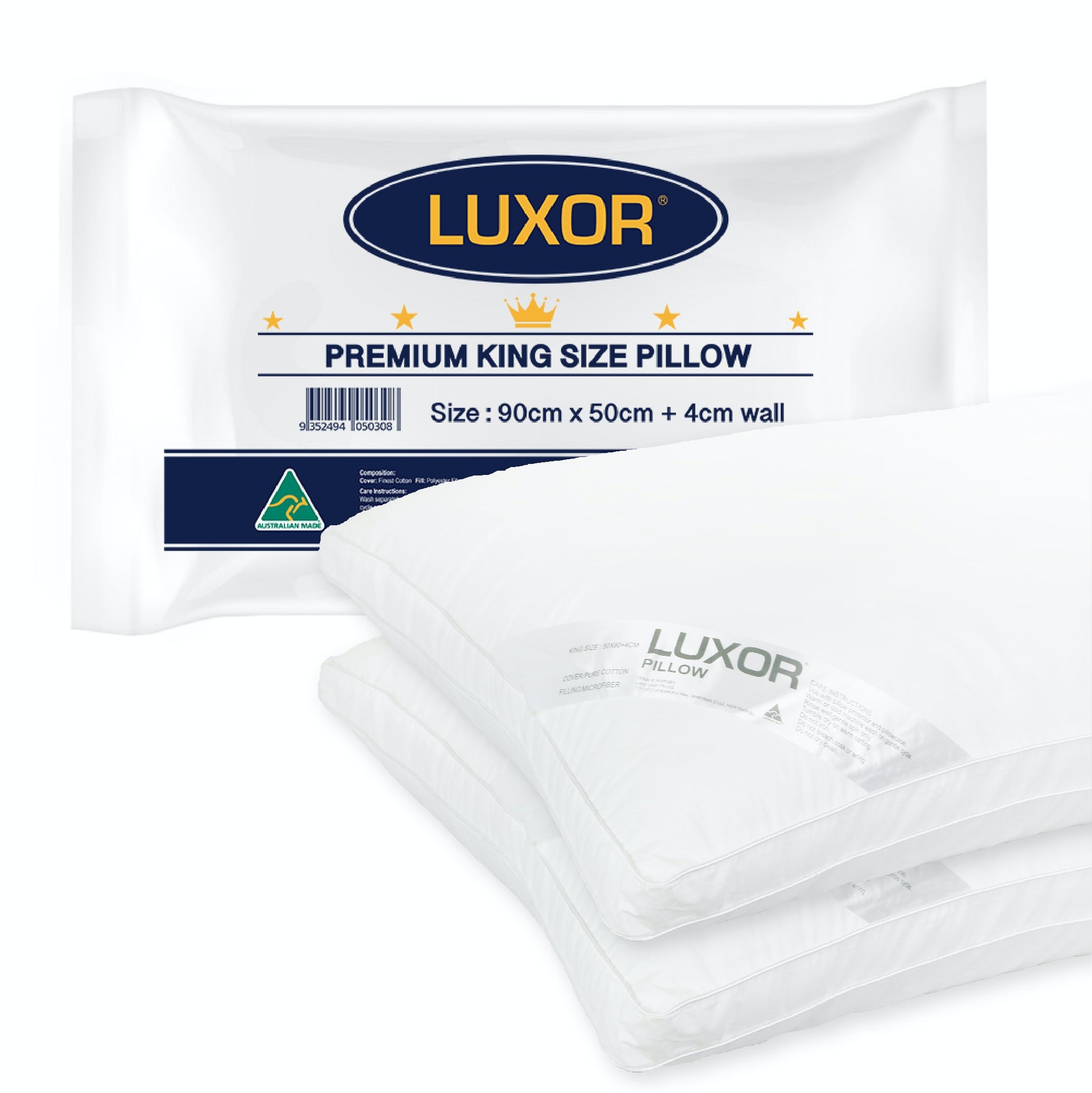 Luxor Australian Made Hotel King Size Pillow with 4cm Wall Twin Pack Tristar Online