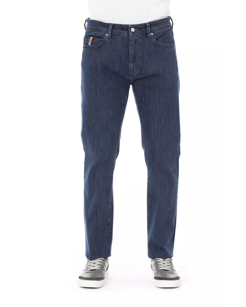 Logo Button Regular Man Jeans with Tricolor Insert and Contrast Stitching W42 US Men Tristar Online