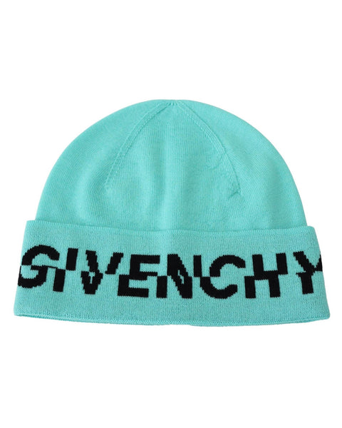 GIVENCHY Beanie Hat with Aquamarine Green Logo One Size Men Tristar Online