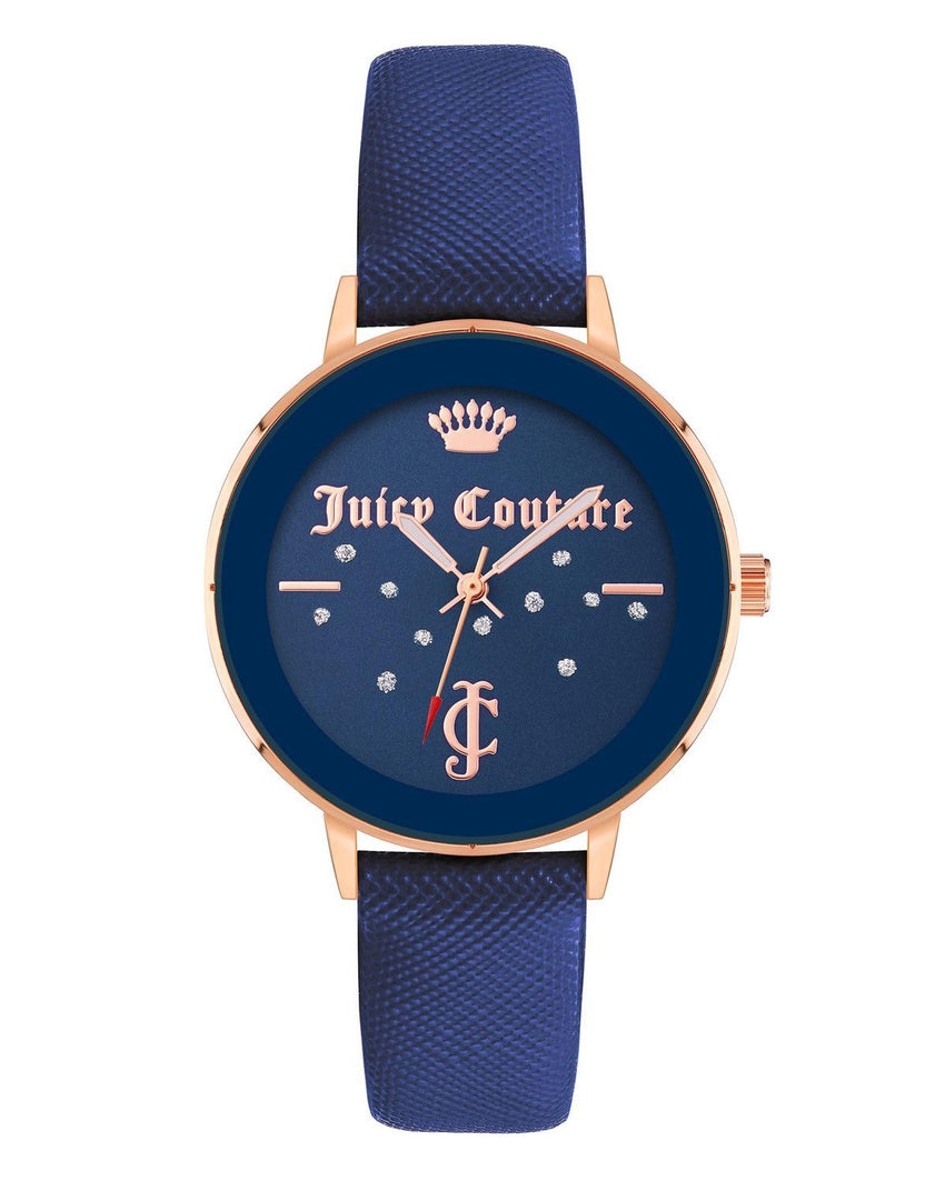 Rose Gold Analog Rhinestone Fashion Watch with Blue Leatherette Strap One Size Women Tristar Online