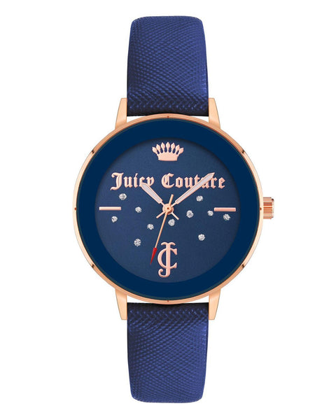 Rose Gold Analog Rhinestone Fashion Watch with Blue Leatherette Strap One Size Women Tristar Online