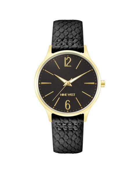 Black Stainless Steel Analog Quartz Watch with Leatherette Strap One Size Women Tristar Online