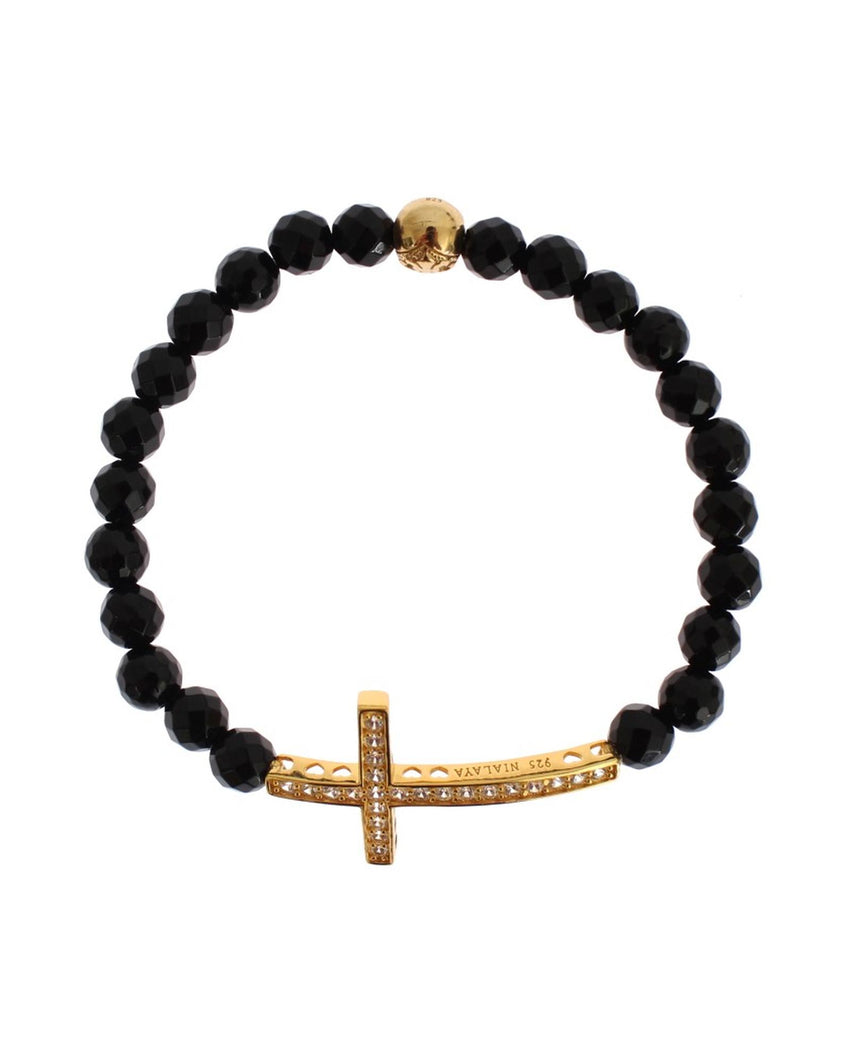 NIALAYA Gold Plated Sterling Silver Bracelet with Agate Stone and CZ Diamond Cross M Women Tristar Online