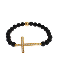Authentic NIALAYA Bracelet with Matte Onyx Beads and CZ Diamond Cross S Women Tristar Online