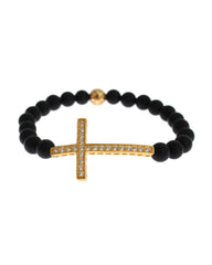Authentic NIALAYA Bracelet with Matte Onyx Beads and CZ Diamond Cross S Women Tristar Online