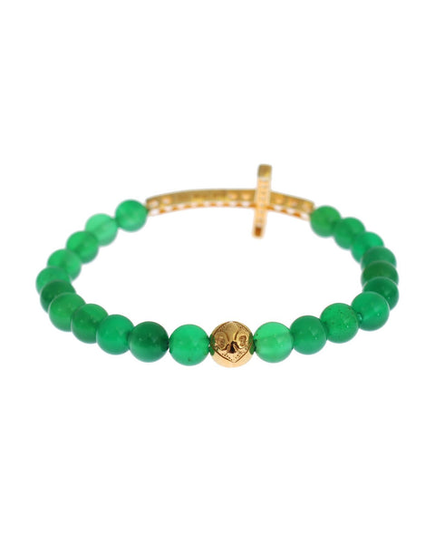 NIALAYA Green Jade Bead Bracelet with CZ Diamond Cross XS Women Tristar Online