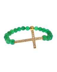 NIALAYA Green Jade Bead Bracelet with CZ Diamond Cross M Women Tristar Online
