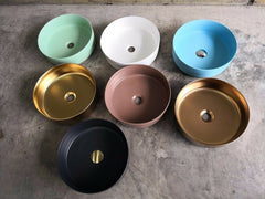 2023 Matte Black matte white matte Pink Green Gold Copper Round 360 mm Dia top counter basin porcelain sink Tristar Online