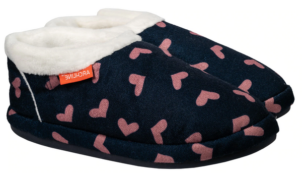 ARCHLINE Orthotic Slippers CLOSED Arch Scuffs Moccasins Pain Relief - Navy with Hearts - EUR36 Tristar Online