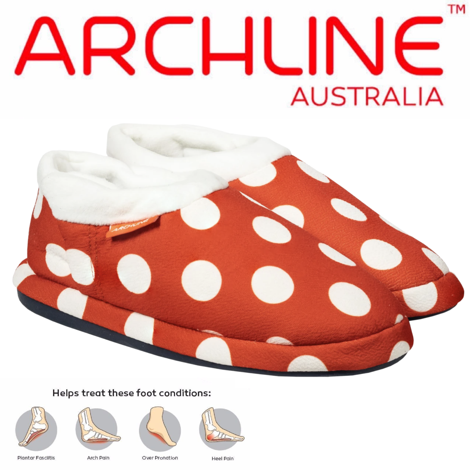 ARCHLINE Orthotic Slippers CLOSED Back Scuffs Moccasins Pain Relief - Red Polka Dots - EUR 40 (Womens 9 US) Tristar Online