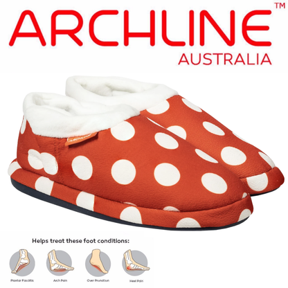 ARCHLINE Orthotic Slippers CLOSED Back Scuffs Moccasins Pain Relief - Red Polka Dots - EUR 40 (Womens 9 US) Tristar Online