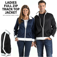 Identitee Ladies Track Top Jacket Tracksuit Warm Winter Full Zip Varsity Jumper - Black/White - XL (18-20) Tristar Online