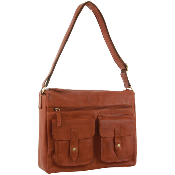 Pierre Cardin Leather Briefcase Bag Tote Laptop Rustic Satchel Travel - Cognac Tristar Online